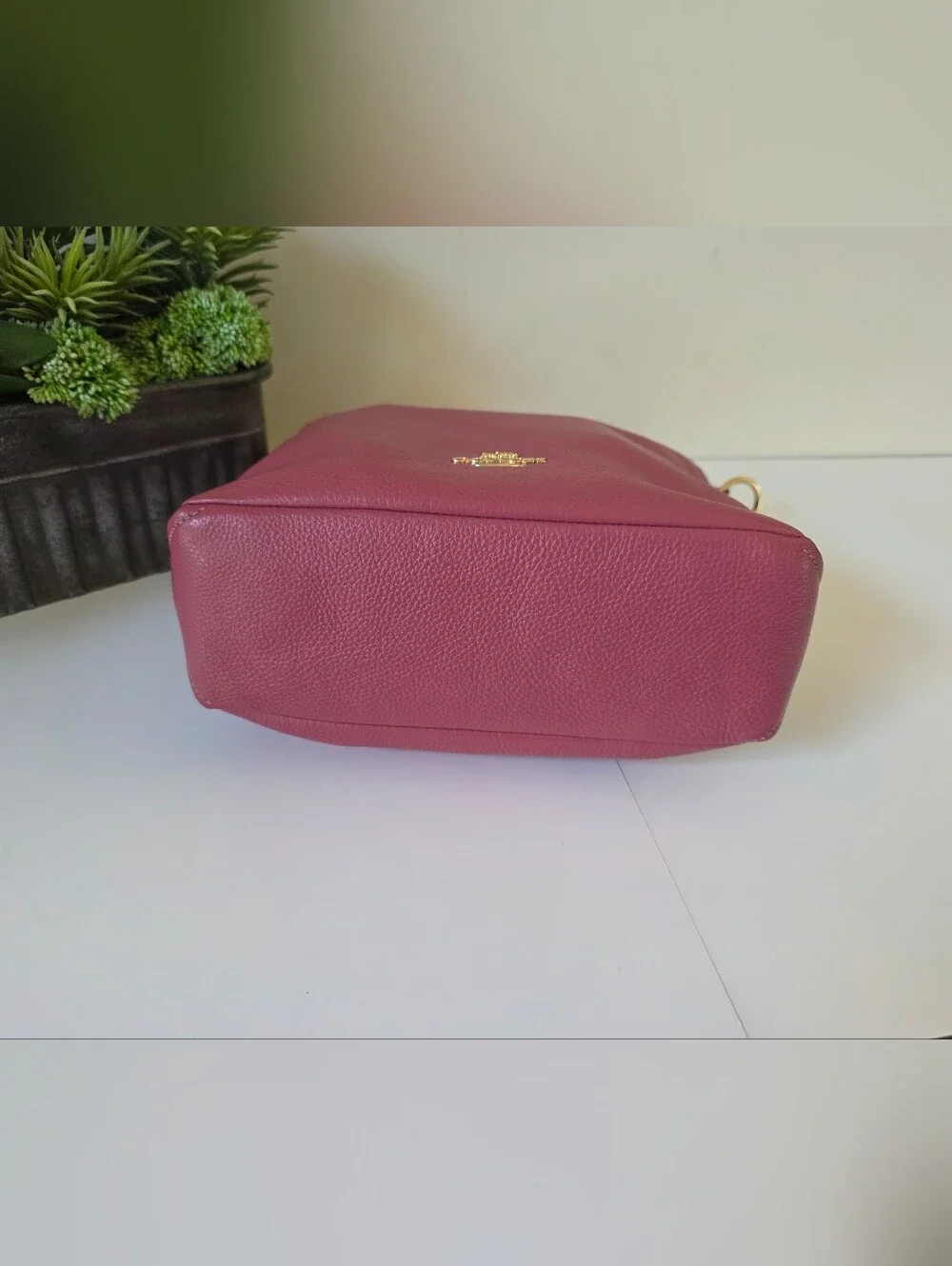 Coach Abby Duffle Shoulder Crossbody Bag Rose Berry Pebbled Leather Heart Charm